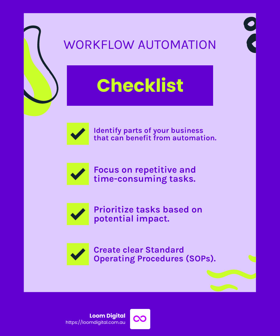 Steps for automating workflows - automate business workflow infographic checklist-fun-neon Steps for automating workflows - automate business workflow infographic checklist-fun-neon