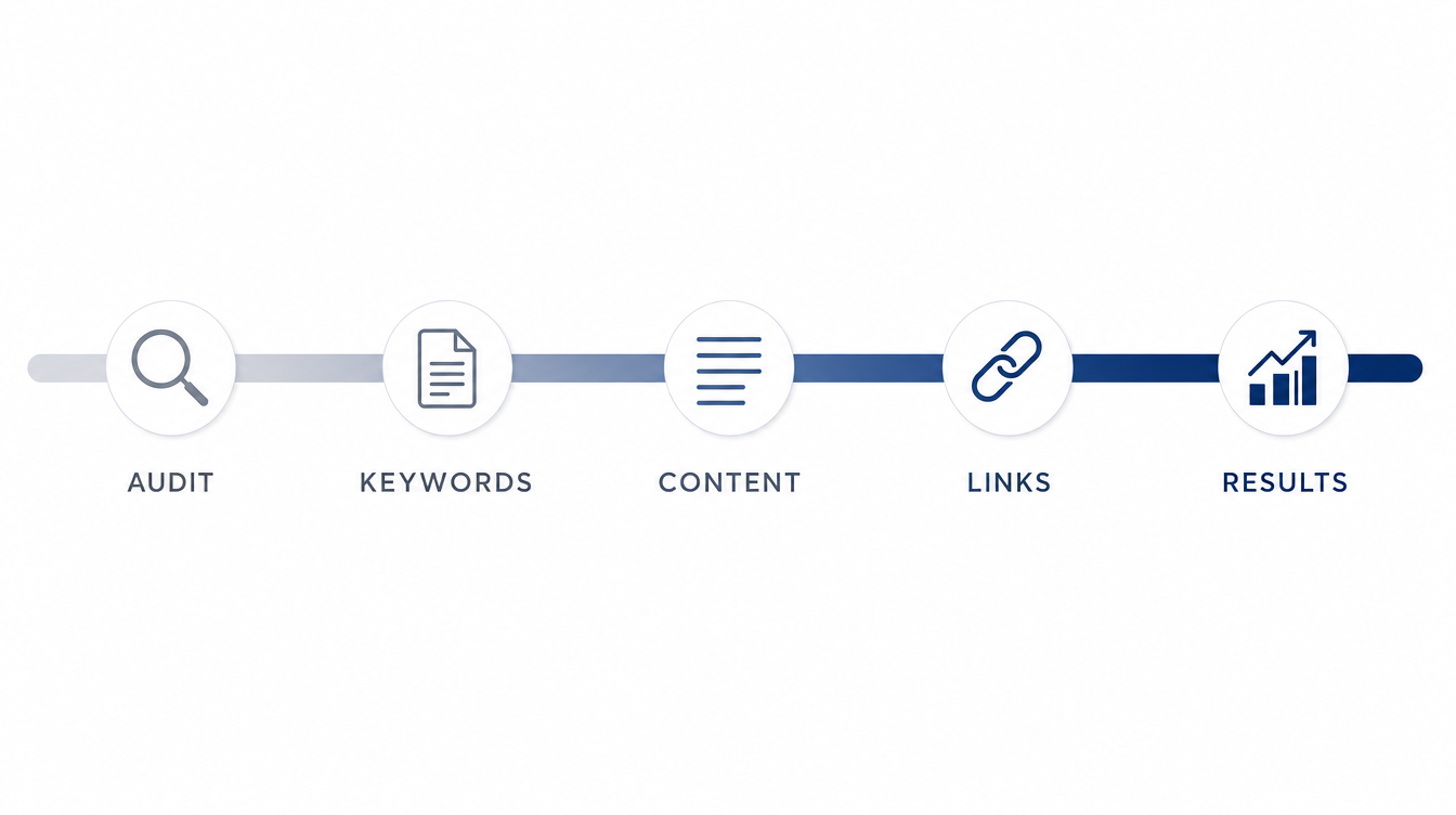 SEO value scale visual comparing basic to premium SEO service levels with icons